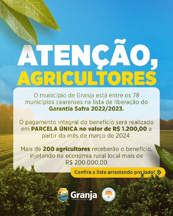 ATENÇÃO, AGRICULTORES GRANJENSES!